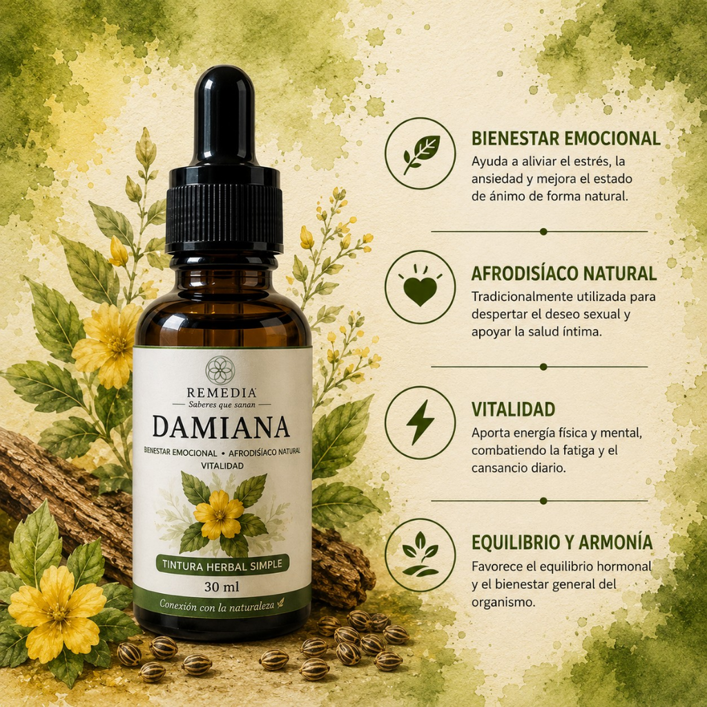 Tintura de Damiana — Extracto Herbal para Energía, Ánimo y Libido