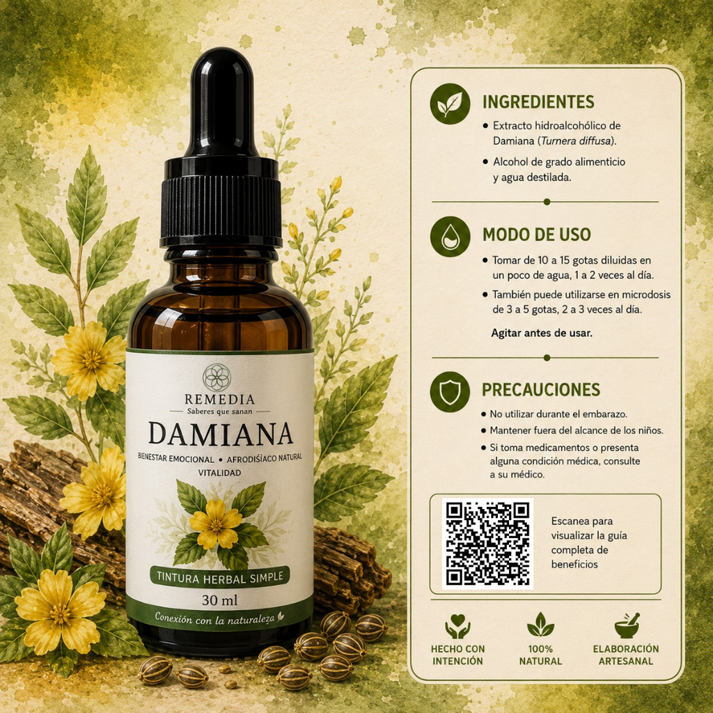Tintura de Damiana — Extracto Herbal para Energía, Ánimo y Libido