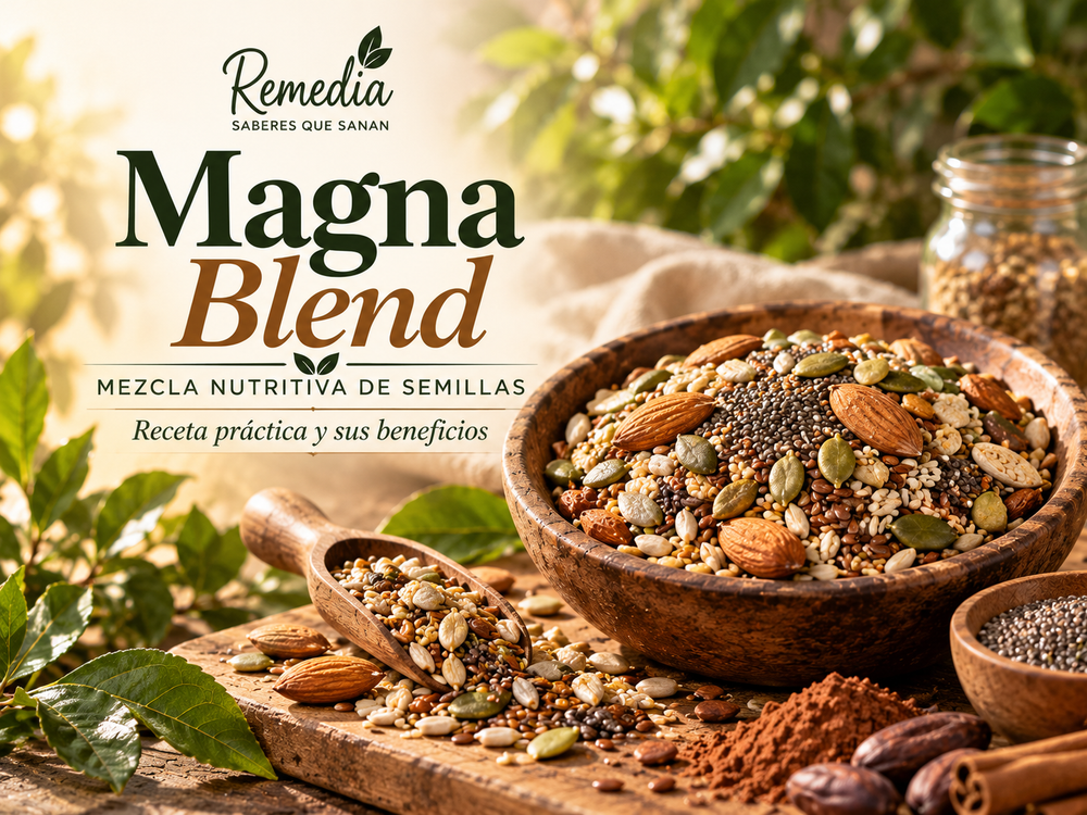 Mezcla Magna Blend con almendras y semillas de calabaza, girasol, ajonjolí, linaza y chía.